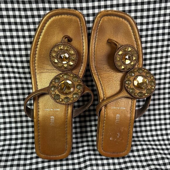 Miu Miu Vintage Y2K Bronze Gold Embellished Flip Flop Sandals EU 36 / US 6 - Picture 1 of 5